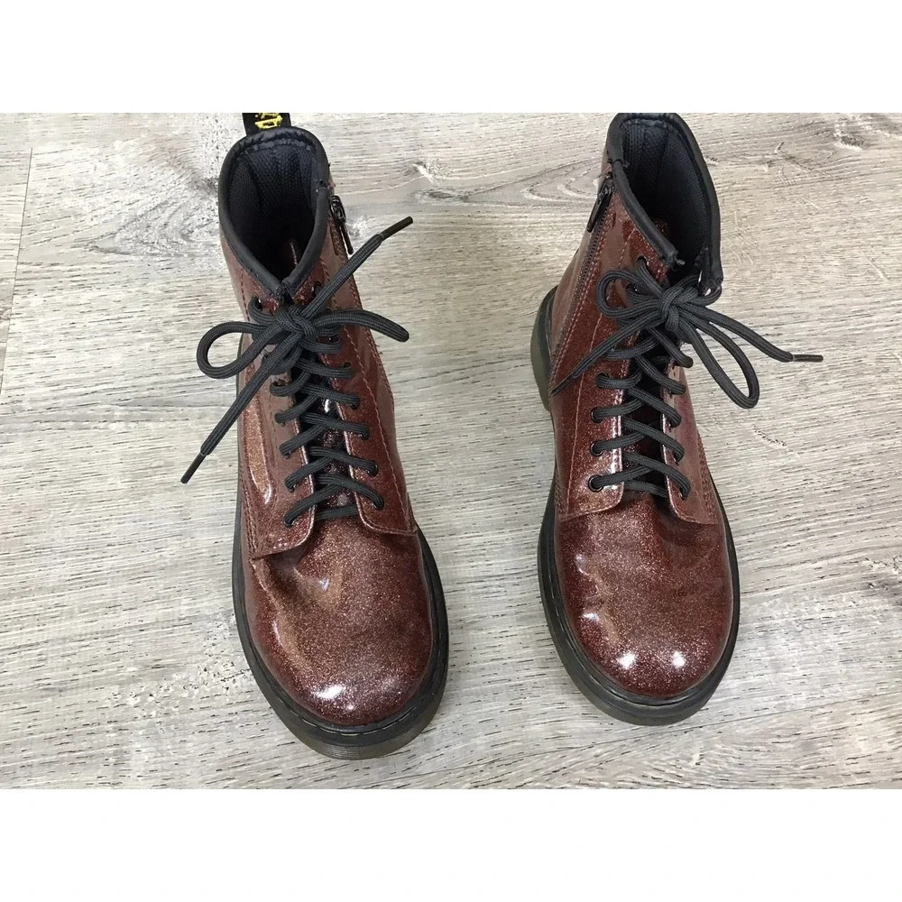 Dr. Martens Youth Boots Girls Size 4 Mauve Glitter Rays 1460 J Combat Boots Zip